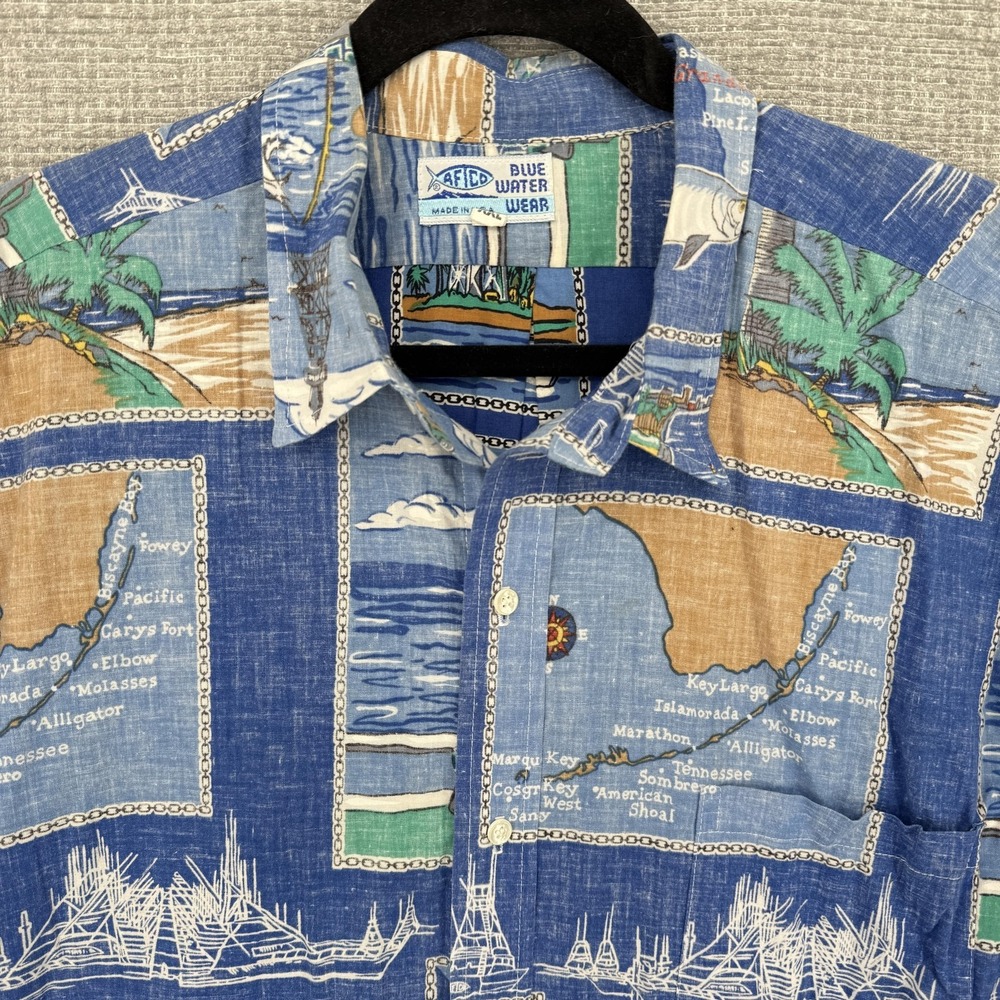 AFTCO Blue Water Wear Shirt Mens 2XL Blue Cotton Button Up Short Sleeve